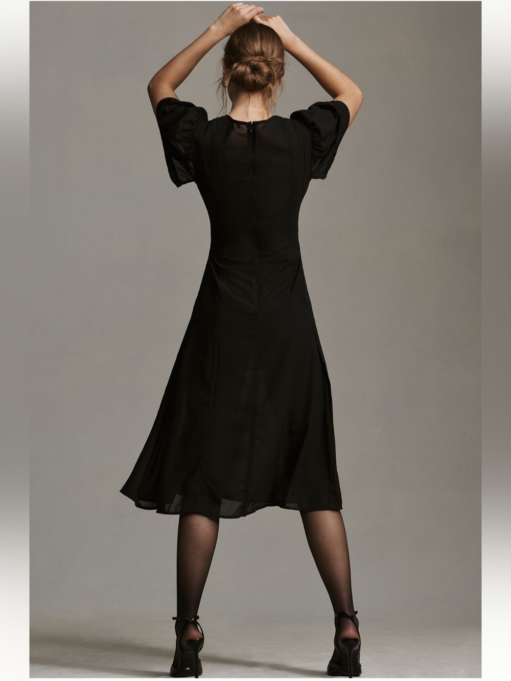 NWT Sold Out Anthropologie Modern Sheer Midi Dress with Puff Sleeves Size 12 - Picture 2 of 16